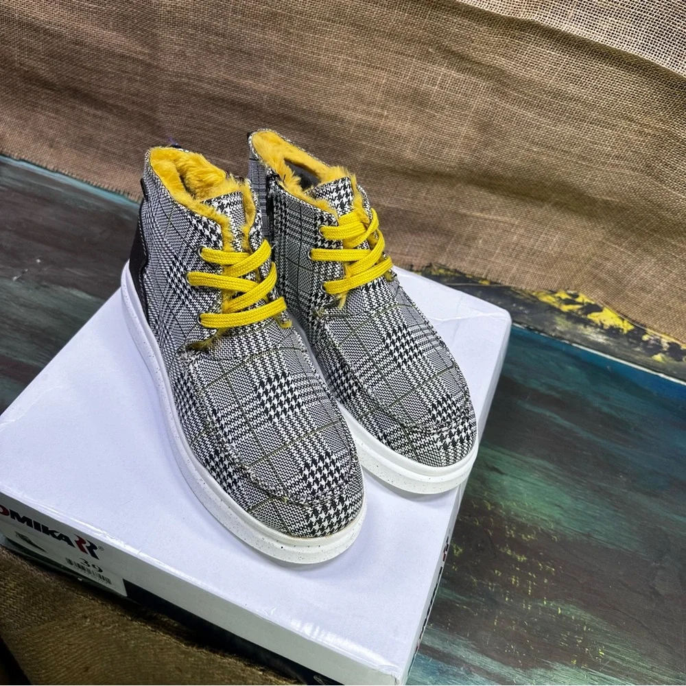 Romika Helsinki black & yellow plaid high hi top sneakers boots sz‎ 8 - Picture 9 of 11